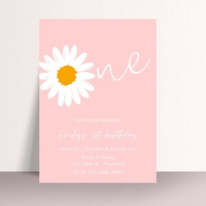 Daisy birthday invitation template-pink daisy 1st birthday invitation-instant download
