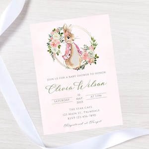 Editable Peter Rabbit Baby shower invitation-pink peter rabbit baby shower invite-instant download