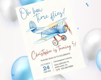 Editable airplane birthday invitation-plane birthday invite-airplane party-instant download