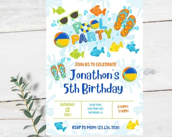 Pool party invitation-instant download