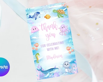 Birthday party thank you tag template-under the sea favor tag-instant download