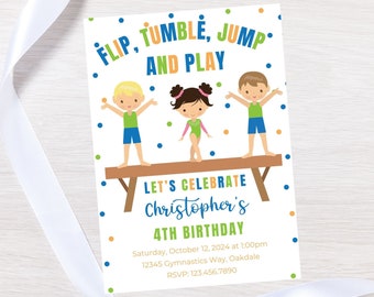 Editable Boy Gymnastics birthday invitation-instant download