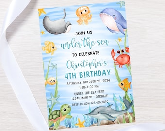 Editable under the sea birthday invitation-ocean theme invitation-under the sea party