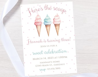 Editable ice cream birthday invitation-instant download