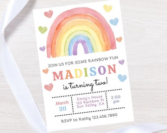 Editable Rainbow birthday invitation-rainbow party invite-instant download