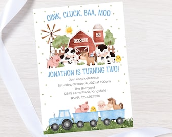 Invitación de cumpleaños editable de granja: invitación de cumpleaños para fiesta de granja: descarga instantánea