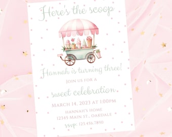 Ice cream birthday invitation-Instant download