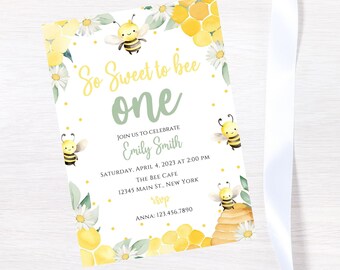 Editable bee birthday invitation-bee first birthday invite-Instant Download
