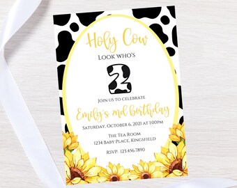 Cow birthday invitation template-instant download