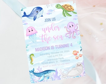 Editable birthday invitation-under the sea birthday invite-instant download