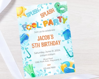 Editable Pool party birthday invite-instant download