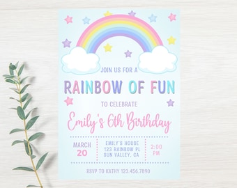 Rainbow birthday invitation template-instant download