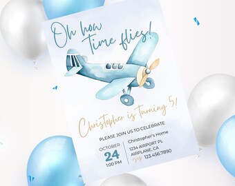 Editable airplane birthday invitation-plane birthday invite-instant download invite