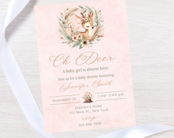 Editable oh deer baby shower invitation-instant download
