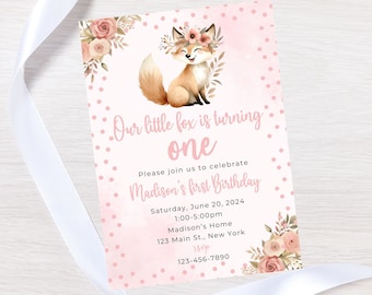 Editable fox birthday invitation-woodland animal party invite-fox birthday invite