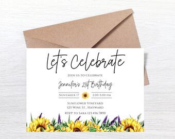 Sunflower birthday invitation-instant download