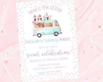 Ice cream birthday invitation-Instant download