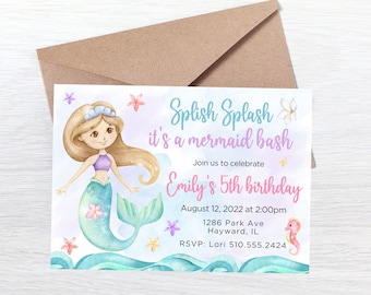 Mermaid birthday invitation-under the sea invite-mermaid party invitation