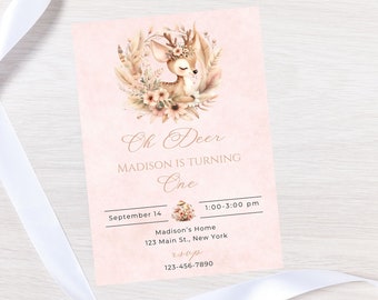 Editable Deer birthday invitation-instant download