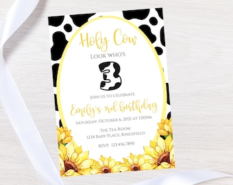 Cow birthday invitation template-cow party invitation-instant download