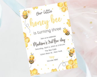 Editable bee birthday invitation-honeybee invite-bee theme party-instant download