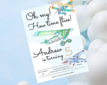 Editable airplane birthday invitation-plane party invitation-airplane theme template