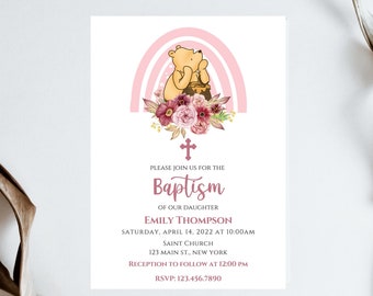 Editable Winnie the Pooh Baptism invitation-instant download