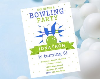 Editable bowling birthday invitation-instant download