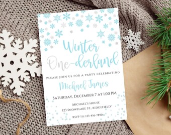 Snowflake Birthday invitation template-winter wonderland birthday-instant download