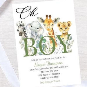 Invitación para baby shower con temática de animales de safari / Tema de jungla y animales salvajes / Tarjeta de invitación para fiesta personalizable