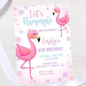 Flamingo Birthday Invitation Template - Editable Flamingle Pink Flamingo Invite - Instant Download & Print - Snowflake Design