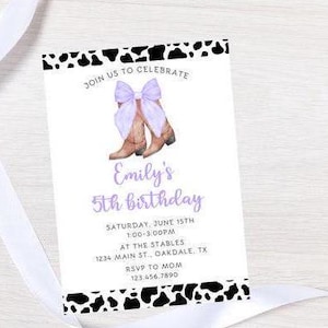 Cowgirl Birthday Invitation Template - Cowgirl Party Invite, Instant Download, Cute Cow Invitation