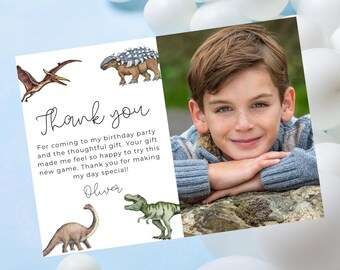Bewerkbare dinosaurus verjaardagsbedankkaart - direct te downloaden