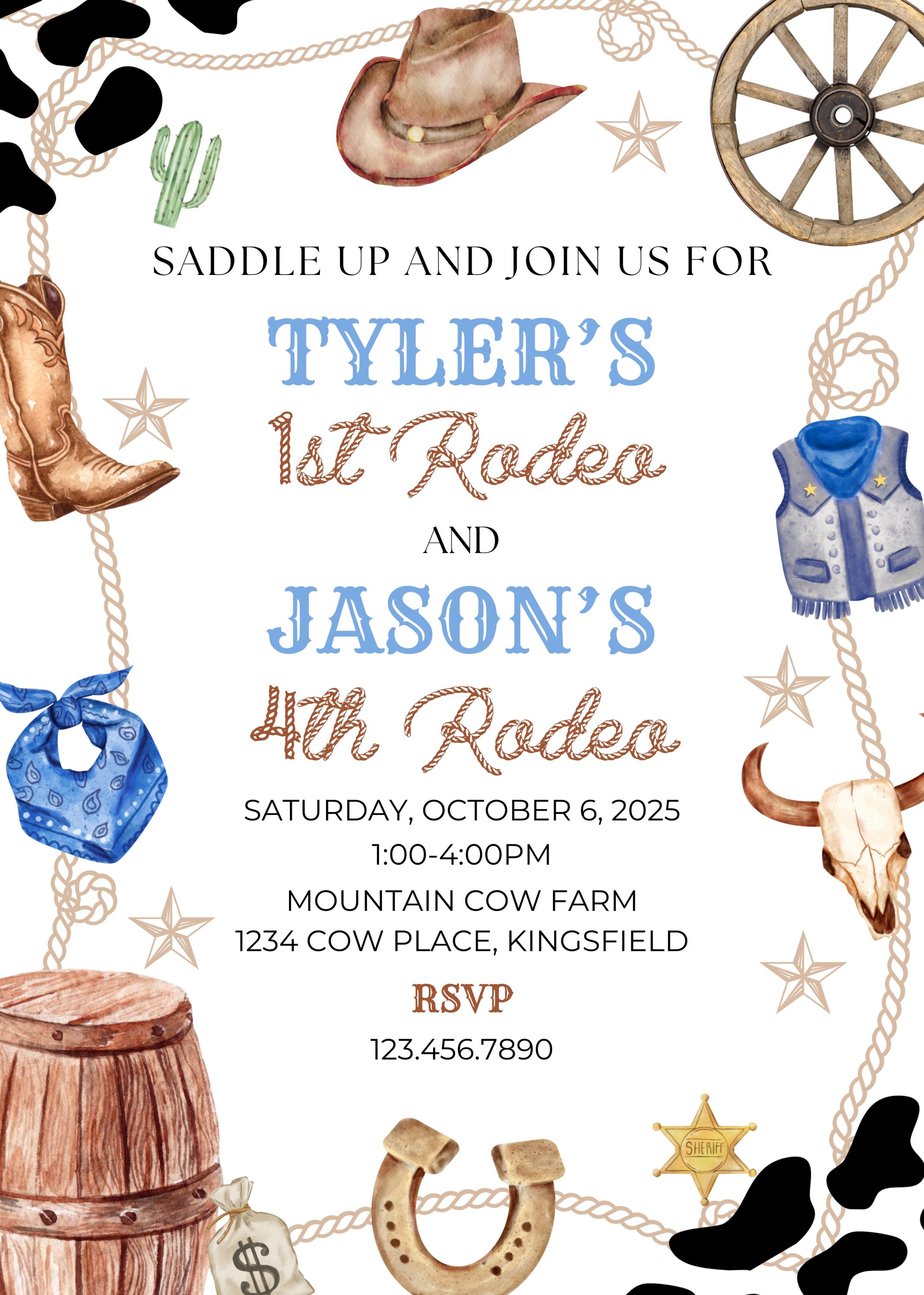 Editable Rodeo Images Editable Rodeo Birthday Invitation-sibling Rodeo Party Theme-instant ...