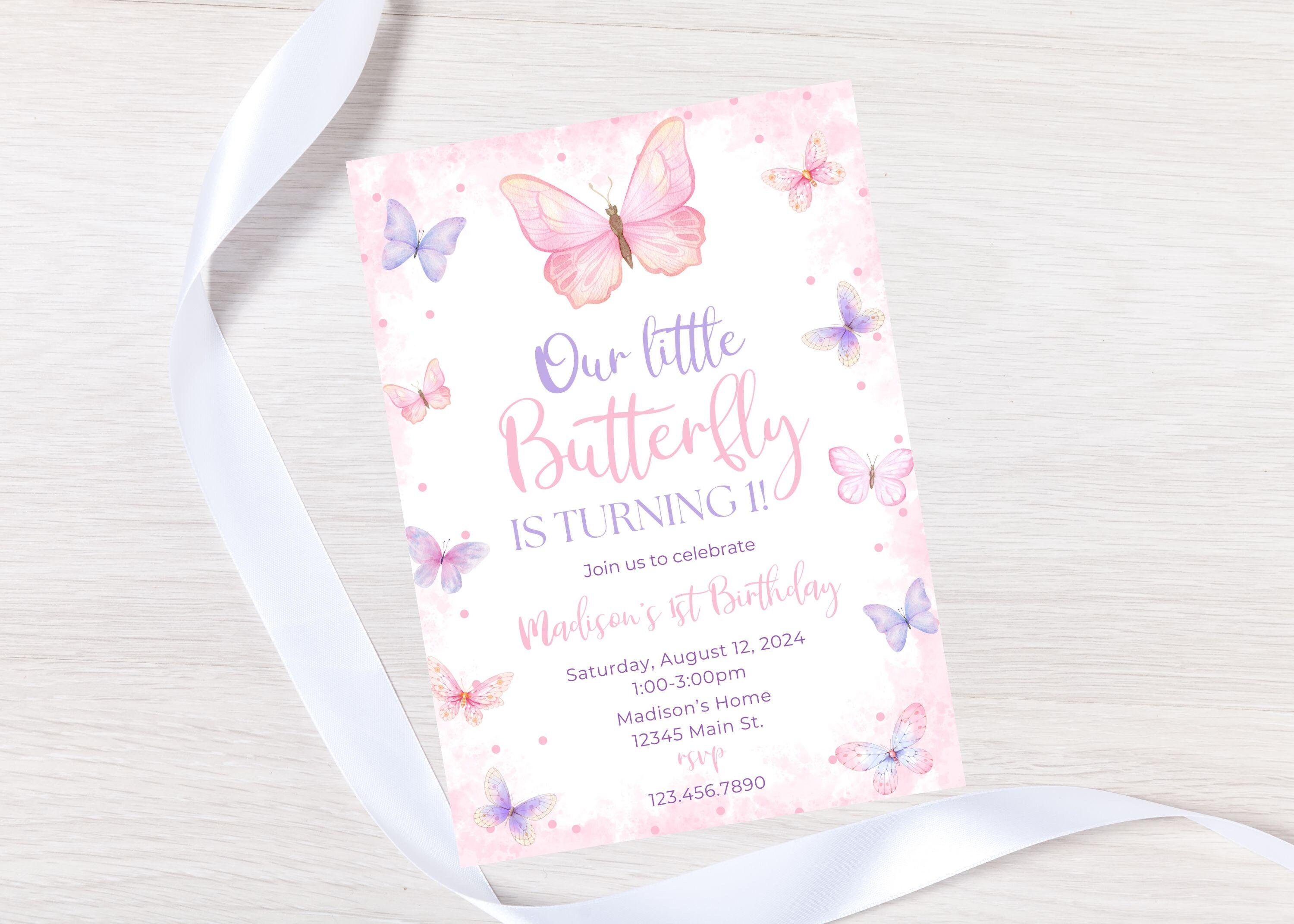 Editable pink butterfly birthday invitation-butterfly party invite-girl party invite