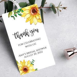 Sunflower bridal shower favor tags-sunflower thank you tag-Instant Download