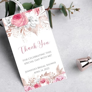Bridal shower favor tags-floral tag-bridal shower tag-pink floral wedding favor labels