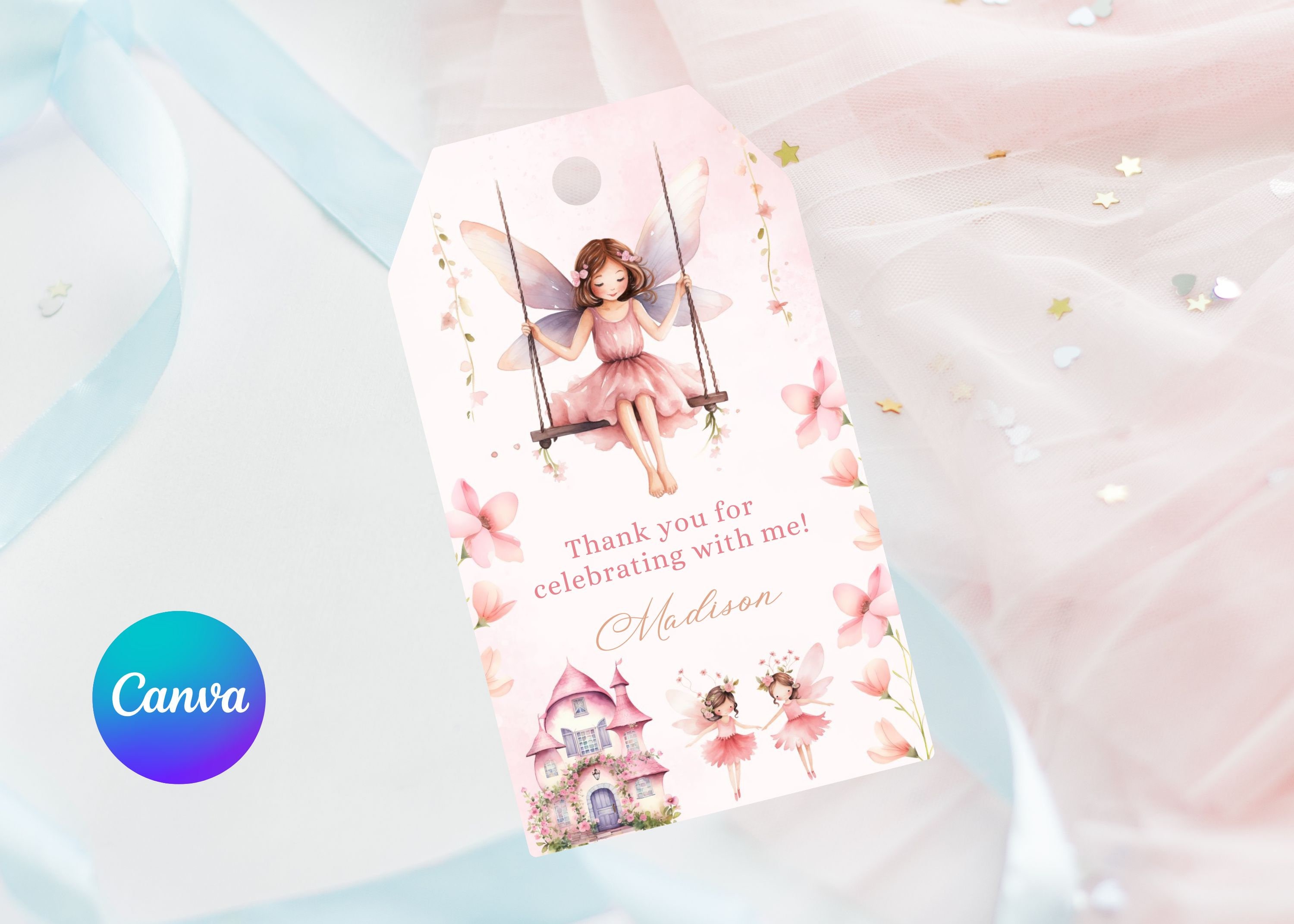 Editable Fairy Thank You Tag Template-birthday Thank You Tags-birthday ...
