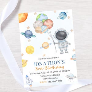 Editable Astronaut Birthday Invitation - Outer Space Party Invite for Kids - Instant Download Printable Space Theme Birthday Card