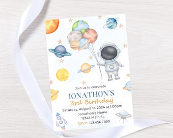 Editable Astronaut Birthday Invitation-Instant Download
