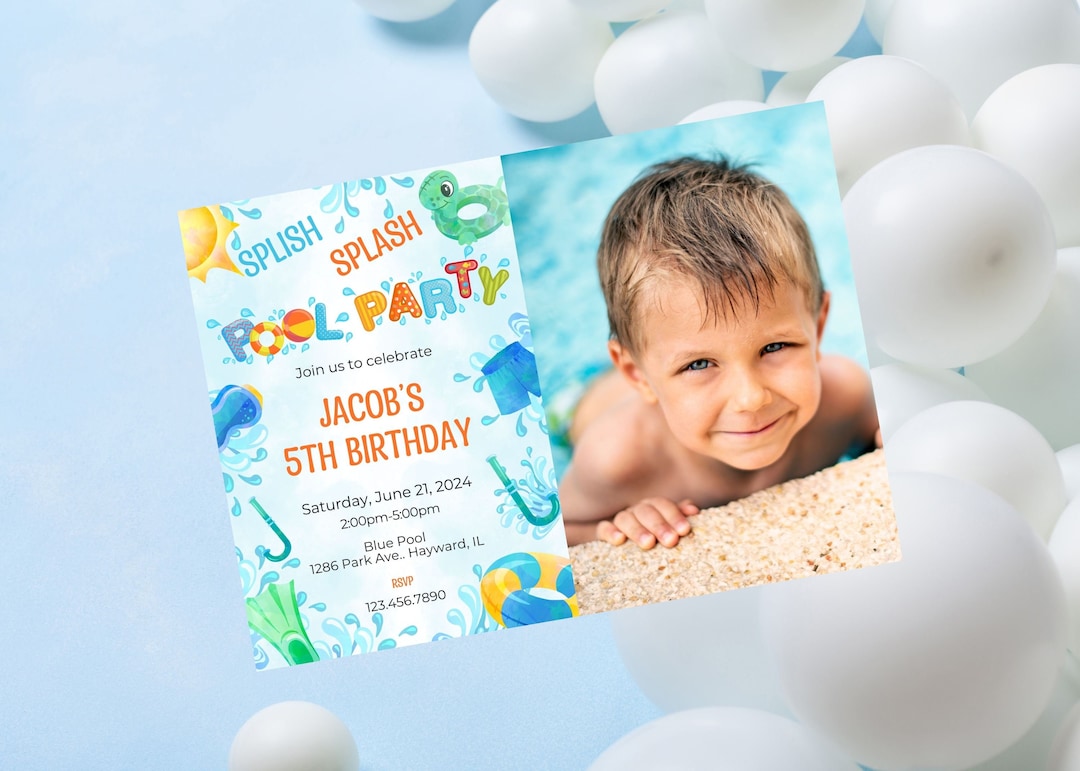 Photo Party Invitations Editable Pool Party Birthday Photo Invite-instant Download - Etsy