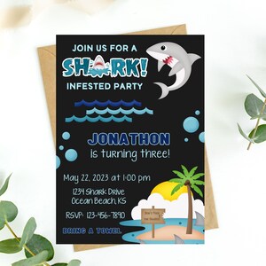 Editable Shark birthday invitation template-shark birthday party-instant download