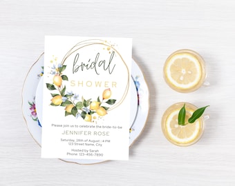Lemon Bridal shower invitation, Citrus Bridal shower Invites, instant download