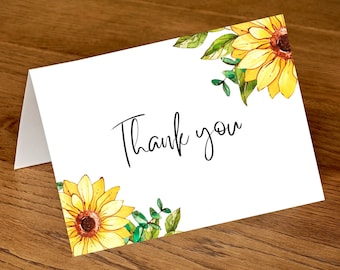 Thank you card template-sunflower thank you card-flower theme-instant download