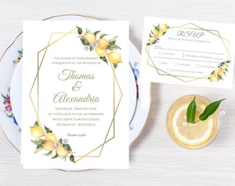Lemon Wedding invitation template-instant download