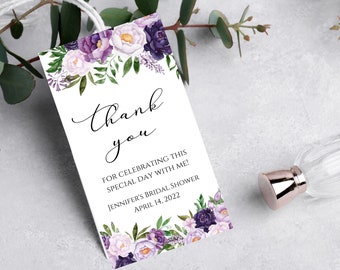 Purple flower Bridal Shower favor tags-instant download