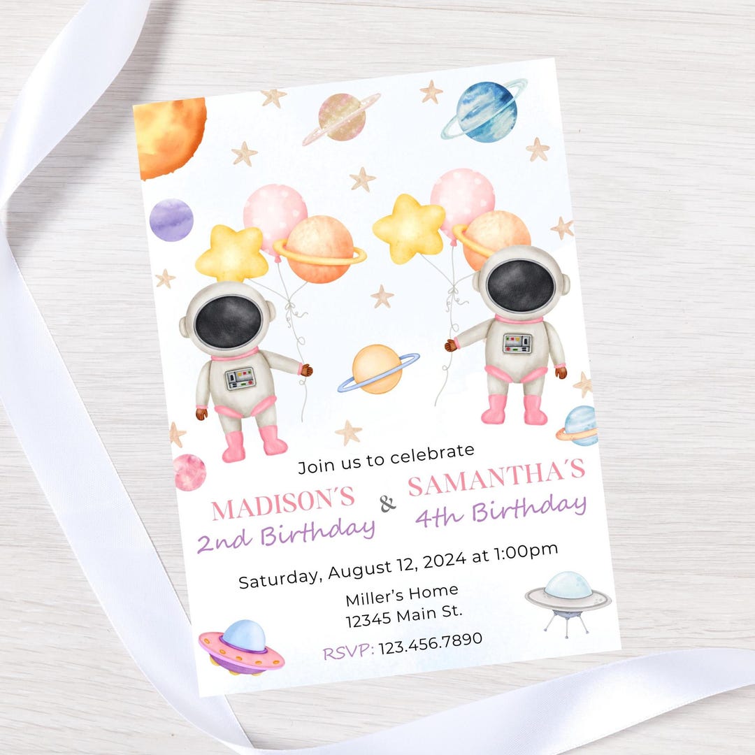 Editable Planet Birthday Invitation-twin Invite-outerspace Party Theme ...