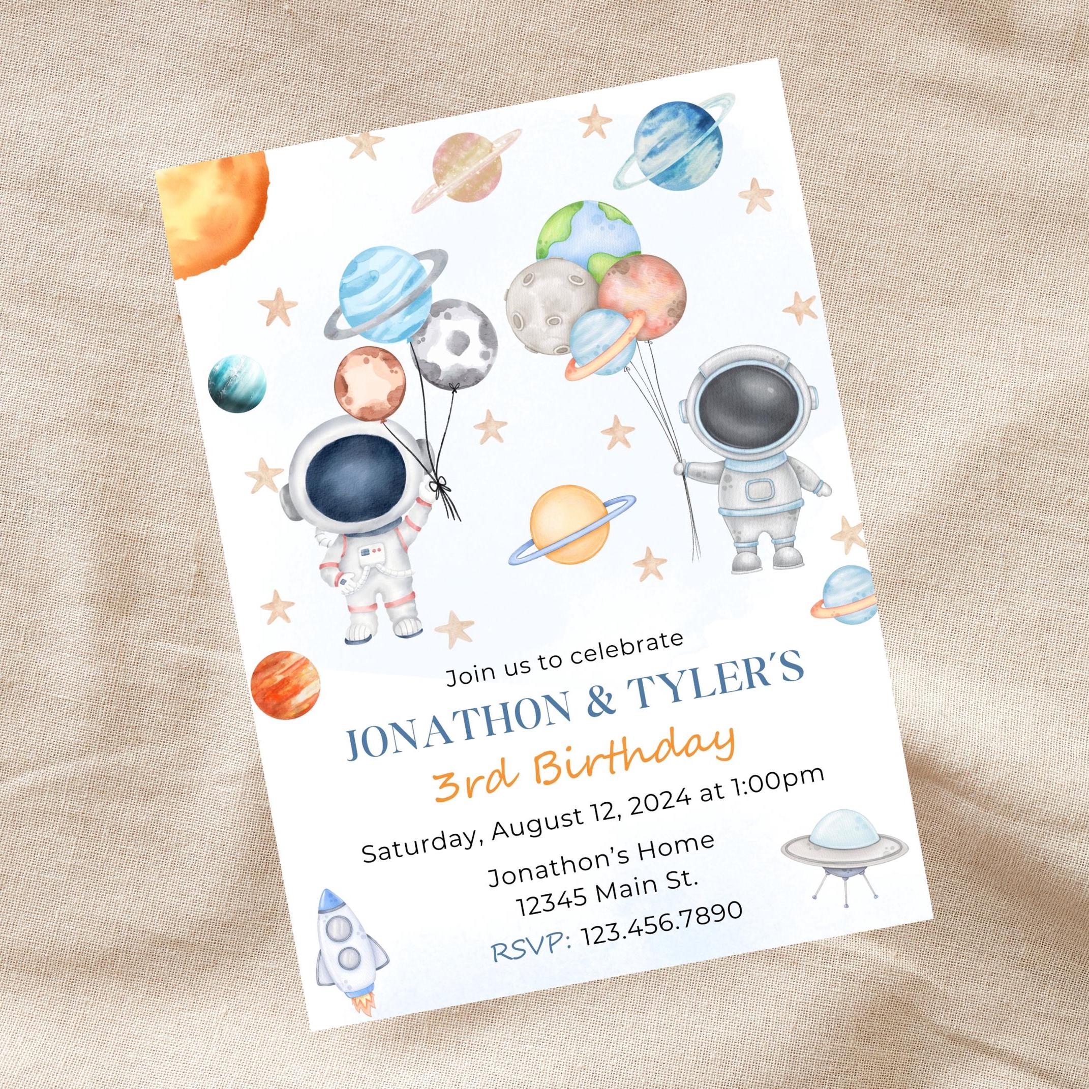 Editable Planet Birthday Invitation-twin Invite-outerspace Party Theme ...
