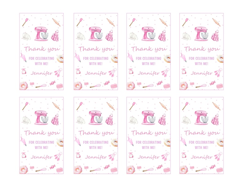 Editable Baking Thank You Tag Template-baking Favor Tag Template-pink ...