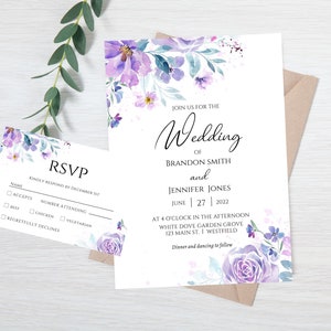 Wedding invitation with RSVP-Lavendar wedding invitation-instant download